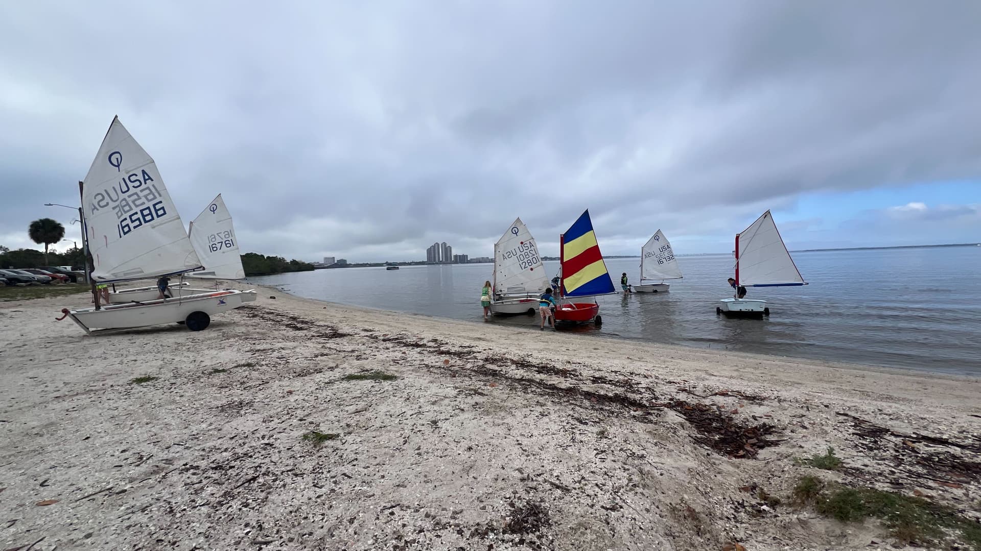 Boats launching from the shoreline