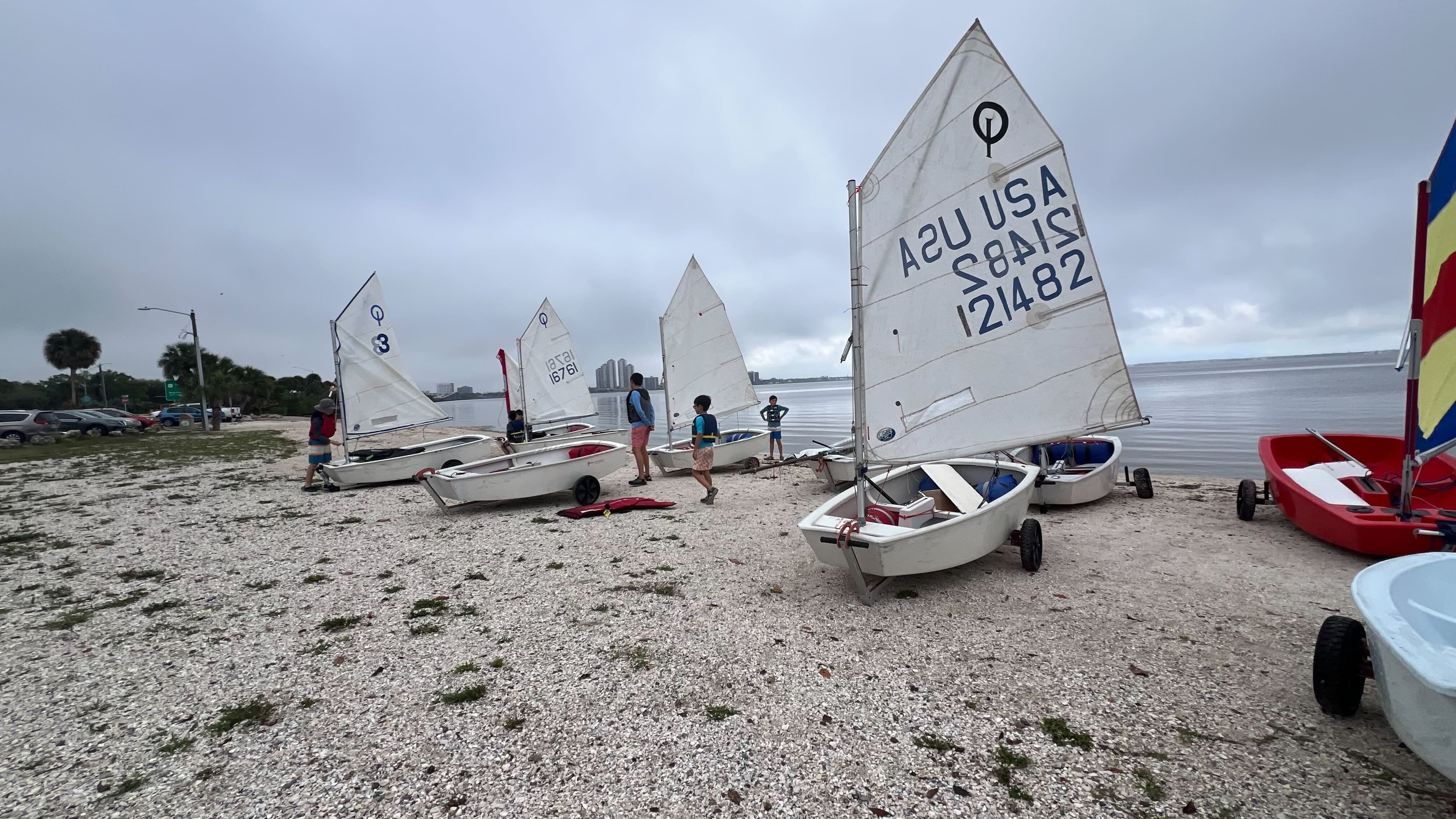 Optimist fleet on the beach