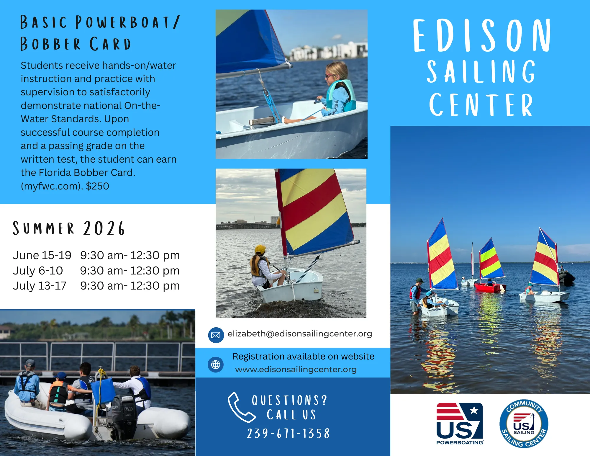 Edison Sailing Center summer flyer — page 1